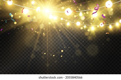 	
Christmas bright, beautiful lights, design elements. Glowing lights for design of Xmas greeting cards. Garlands, light Christmas decorations.	