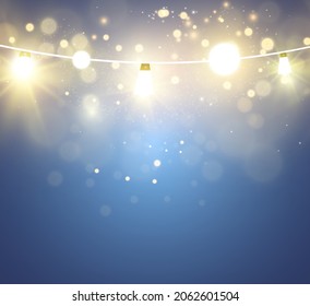 Christmas bright, beautiful lights, design elements. Glowing lights for design of Xmas greeting cards. Garlands, light Christmas decorations.	
