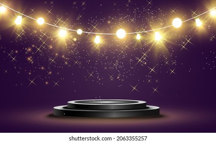 Christmas bright, beautiful lights, design elements. Glowing lights for design of Xmas greeting cards. Garlands, light Christmas decorations.