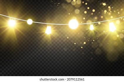 Christmas bright, beautiful lights, design elements. Glowing lights for design of Xmas greeting cards. Garlands, light Christmas decorations.	