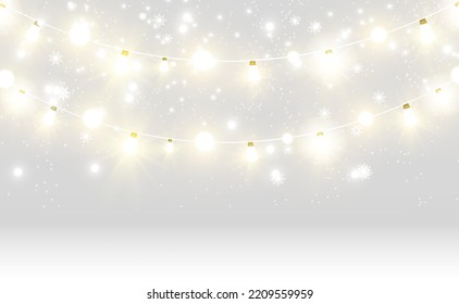 Christmas bright, beautiful lights, design elements. Glowing lights for design of Xmas greeting cards. Garlands, light Christmas decorations.	