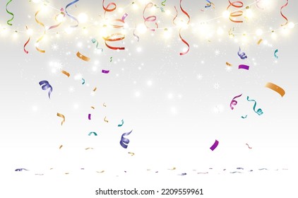 Christmas bright, beautiful lights, design elements. Glowing lights for design of Xmas greeting cards. Garlands, light Christmas decorations.	