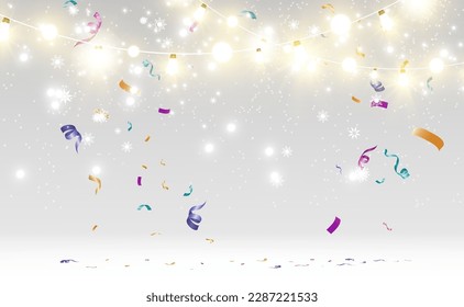 Christmas bright, beautiful lights, design elements. Glowing lights for design of Xmas greeting cards. Garlands, light Christmas decorations.
