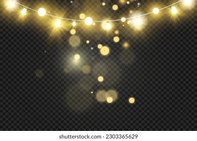 Christmas bright, beautiful lights, design elements. Glowing lights for design of Xmas greeting cards. Garlands, light Christmas decorations.	