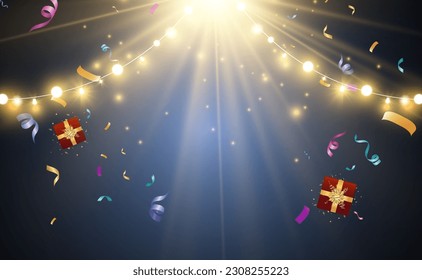 Christmas bright, beautiful lights, design elements. Glowing lights for design of Xmas greeting cards. Garlands, light Christmas decorations.	