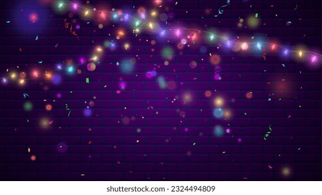 Christmas bright, beautiful lights, design elements. Glowing lights for design of Xmas greeting cards. Garlands, light Christmas decorations.	