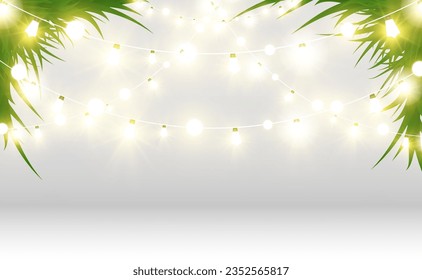 Christmas bright, beautiful lights, design elements. Glowing lights for design of Xmas greeting cards. Garlands, light Christmas decorations.	