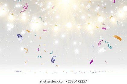 Christmas bright, beautiful lights, design elements. Glowing lights for design of Xmas greeting cards. Garlands, light Christmas decorations.	