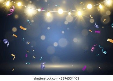Christmas bright, beautiful lights, design elements. Glowing lights for design of Xmas greeting cards. Garlands, light Christmas decorations.	