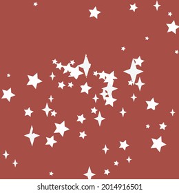 Christmas Bright Holiday Snow Retro Wallpaper. Sky Print Four-pointed Stars Winter Wallpaper. Night Santa Color Chaotic Red Pattern. Mystery Sharp New Year White Magic Illustration.