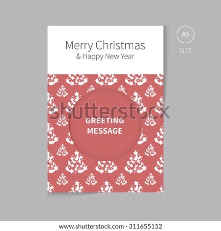 christmas brochure flyer for greeting card / greeting card for christmas and new year with tree pattern in red color.