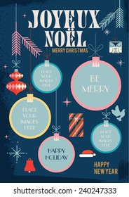 Plantillas de folletos navideños/ Plantilla de decoración navideña/ Portada de revista o plantilla de artículo/ Joyeux Noel significa Navidad en francés