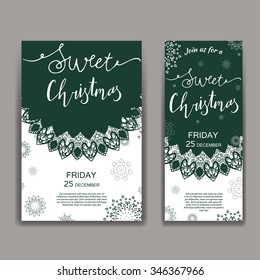 Christmas brochures in vintage style. Hand drawn lettering. Vector illustration