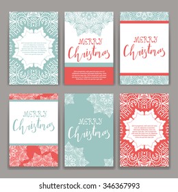 Christmas brochures in vintage style. Hand drawn lettering. Vector illustration