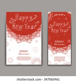 Christmas brochures in vintage style. Hand drawn lettering. Vector illustration