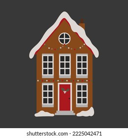 Christmas brown house. Vector illustration.