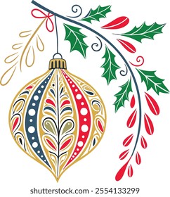 Christmas bubble decoration with leaves vector art