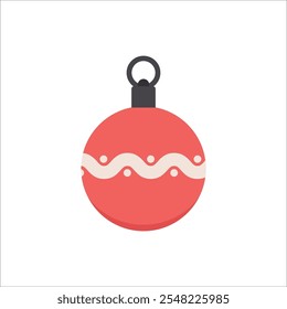 Christmas bubble icon. Minimalistic doodle illustration of Christmas tree ornament - red ball. Winter holidays, New year concepts.