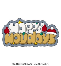 Christmas bubble Lettering of the phrase Happy Holidays in color