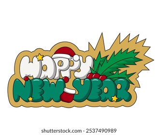 Bolha de Natal Lettering da frase Feliz Ano Novo em cores