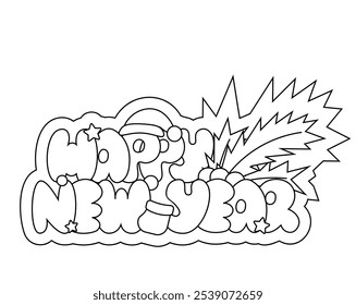 Bolha de Natal Lettering da frase Feliz Ano Novo em preto e branco