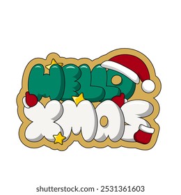 Christmas bubble Lettering of the phrase Hello Xmas in color