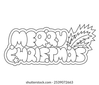 Bolha de Natal Lettering da frase Feliz Natal em preto e branco