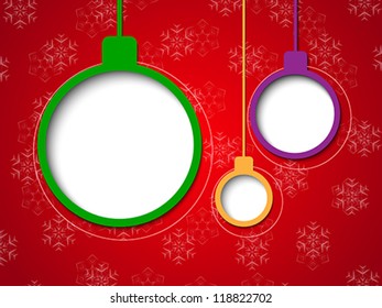 Christmas bubbles on red snowflake background. Vector illustration