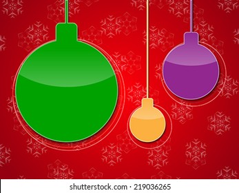 Christmas bubbles on red snowflake background. Vector illustration