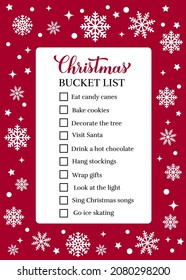 Christmas Bucket List. Funny Winter Things To Do Checklist. Seasonal Activity Planner Page.  Holidays Wish List. Easy To Edit Vector Template.  