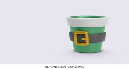 Christmas Bucket Styled With Green Body, White Rim, And Belt Detail, Rendered In Minimal 3D Style. Fun And Festive Element For Holiday Themes, Gifts, Or Party Decor. Vector Illustration