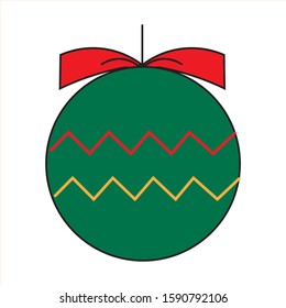 Christmas bulb doodle zigzag green red and gold color. vector art illustration flat design eps 10