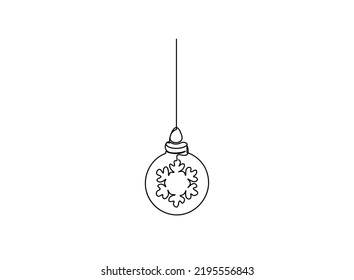 Christmas Bulb with ice flake Continuous line drawing. Vector illustration