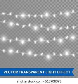 Christmas Bulb Lights. Vector Isolated Realistic Glowing Garland Threads Of Neon White Lamp Lights. Christmas, New Year Party Decorations Design Elements