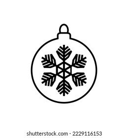 Christmas bulb line icon. Christmas tree ball or bulble decorated with snowflake. Vector Illustration