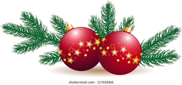 Christmas bulbs with fir branch