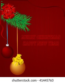 Christmas bulbs on pine - vector