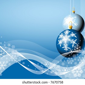 Christmas bulbs with snowflakes on blue background