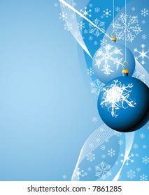 Christmas bulbs with snowflakes on blue background