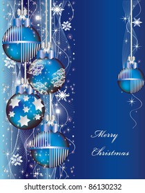 Christmas bulbs with snowflakes on blue background