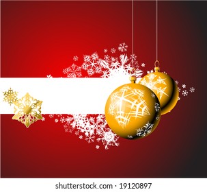 Christmas bulbs with snowflakes on red background