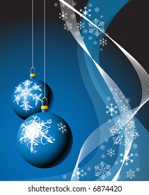 Christmas bulbs with snowflakes on red background