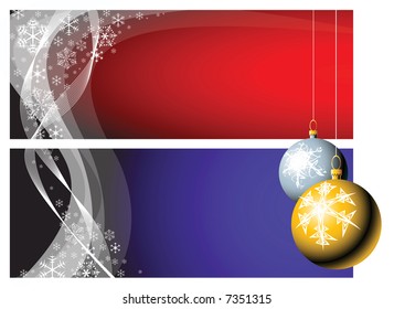 Christmas bulbs with snowflakes on red and blue background