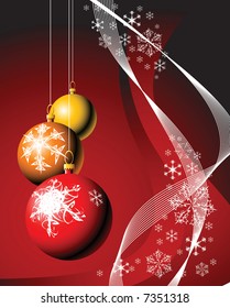 Christmas bulbs with snowflakes on red background