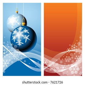 Christmas bulbs with snowflakes on red and blue background