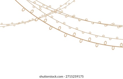 Las bombillas de Navidades centellean Luces de Cuerda Brillantes Decorativas Garland Overlay. Luces de cuerda doradas elegantes con un suave resplandor dispuestas en líneas fluidas, para diseños festivos y superposiciones.