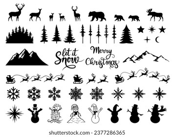 Christmas Bundle, Winter Elements, Merry Christmas, Hand Drawn Vector Illustration