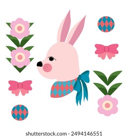 Christmas bunny, Christmas cute flowers and bunny, happy Easter Day, Easter eggs 
