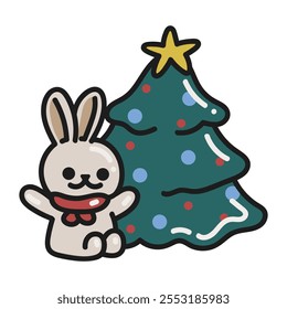 Christmas Bunny Doodle Illustration - 06