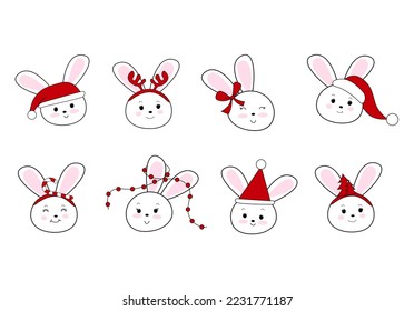 Christmas bunny face.  Design element for poster, banner, card, flyer. Vector illustration.